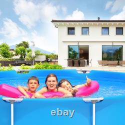 Round Above Ground Swimming Pool Patio Frame Pool With Pool Cover Iron Frame Blue