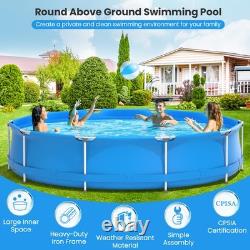 Round Above Ground Swimming Pool Patio Frame Pool With Pool Cover Iron Frame Blue