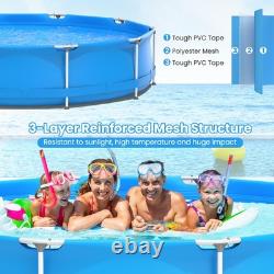 Round Above Ground Swimming Pool Patio Frame Pool With Pool Cover Iron Frame Blue