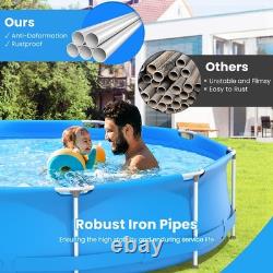 Round Above Ground Swimming Pool Patio Frame Pool With Pool Cover Iron Frame Blue