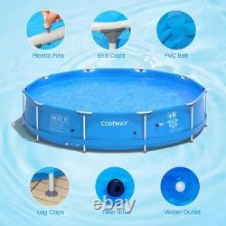 Round Above Ground Swimming Pool Patio Frame Pool With Pool Cover Iron Frame Blue