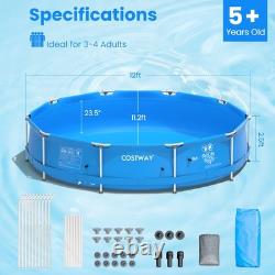 Round Above Ground Swimming Pool Patio Frame Pool With Pool Cover Iron Frame Blue