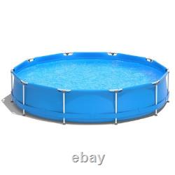 Round Above Ground Swimming Pool Patio Frame Pool With Pool Cover Iron Frame Blue