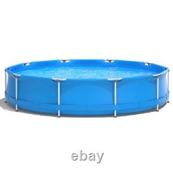 Round Above Ground Swimming Pool Patio Frame Pool With Pool Cover Iron Frame Blue