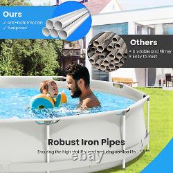 Round Above Ground Swimming Pool Patio Frame Pool With Pool Cover Iron Frame Grey