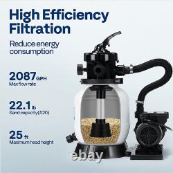Sand Filter Above Inground Swimming Pool Sand Filter Pump 6/7-Way Valve & Timer