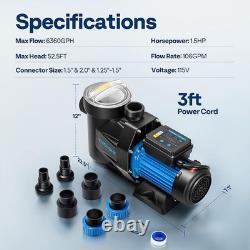 Self-Priming Swimming Pool Pump with Timer 1.5-2.5HP Above Ground Inground Pool