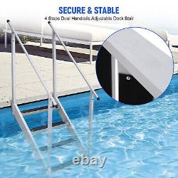 Swimming Pool Dock Ladder 4 Steps Stairs Handrails In-Ground Adjustable Height