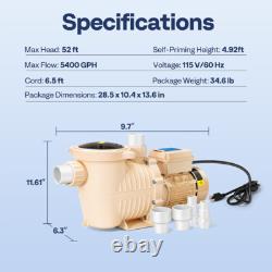 Swimming Pool Pump 1.5HP Variable Speed Self-Priming for In/Above Ground Pools