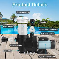Swimming Pool Pump 2.5HP, 8880 GPH Flow Rate Pool Pump, 1850W In/Above Ground Poo