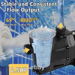 Swimming Pool Pump 2.5HP, 8880 GPH Flow Rate Pool Pump, 1850W In/Above Ground Poo