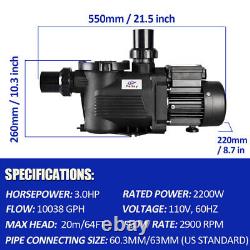 Swimming Pool Pump 3HP Pool Pump 110V 10038GPH Inground Above Ground Strainer