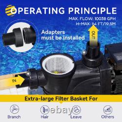 Swimming Pool Pump 3HP Pool Pump 110V 10038GPH Inground Above Ground Strainer