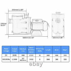 Swimming Pool Pump Electric Spa Water Pump 5400GPH Above Ground Energy Saving