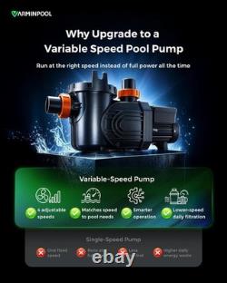 VARMINPOOL 2.5HP Inground Swimming Variable-Speed Pool Pump Large Strainer, 230V