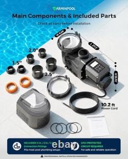 VARMINPOOL 2.5HP Inground Swimming Variable-Speed Pool Pump Large Strainer, 230V
