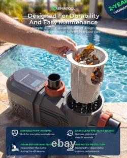 VARMINPOOL 2.5HP Inground Swimming Variable-Speed Pool Pump Large Strainer, 230V