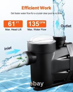 VEVOR In/Above Ground Pol Pump, 2 HP, Self Priming Single Speed Swimming Pool Pump