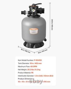 VEVOR Sand Filter 18 in Above Inground Swimming Pool Sand Filter 7-Way Valve