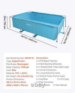 VEVOR Steel Frame Above Ground Swimming Pool 118 x 78 x 30 in Rectangular Blue