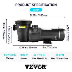 VEVOR Swimming Pool Pump 2HP 90 GPM with Strainer Filter Pump Above Ground