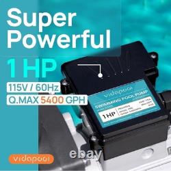 VIDAPOOL 1HP Pool Pump 115V 5400GPH Self Priming Inground Above Ground 1.5/2in