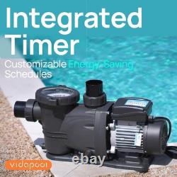 VIDAPOOL In/Above Ground Pool Pump, Self Primming High Flow with Timer, 2HP Sump