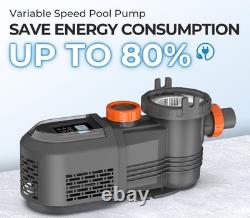 Varpoolfaye 1.8HP Inground Swimming Pool Pump Variable Speed Energy Saving 240v