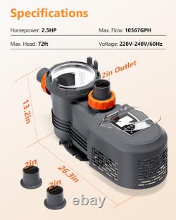 Varpoolfaye 2.5 HP Inground Variable Speed Swimming Pool Pump withLarge Strainer