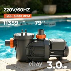 Varpoolfaye 3HP Var Speed Pump 240V Inground Variable Speed Swimming Pool Pump