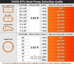 Varpoolfaye High COP Heat Pump Pool Heater 30000BTU for Above/In-Gound Swim Pool