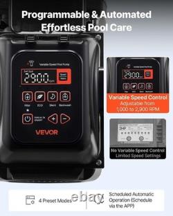 Vevor 1.5Hp Variable Speed Pool Pump 220V 132 Gpm Wifi App Control Timer
